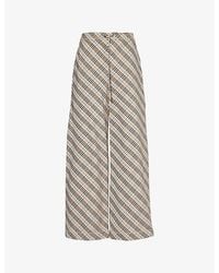 Burberry - Check-Print Wide-Leg Cotton Trousers - Lyst