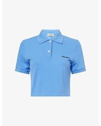 Miu Miu - Brand-Embroidery Cropped Cotton-Piqué Polo Shirt - Lyst