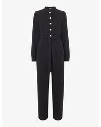 Whistles - Andrea Button-Up Long-Sleeve Cotton Jumpsuit - Lyst