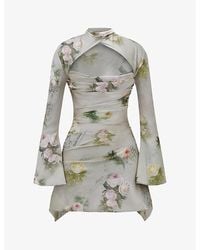 House Of Cb - Toira Floral-print Draped-corset Woven Mini Dress - Lyst