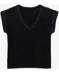 IKKS - V-neck Stud-embellished Cotton T-shirt - Lyst