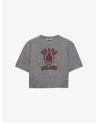 Prada - Logo-Intarsia Short-Sleeve Cropped Wool And Cashmere Knitted Jumper - Lyst