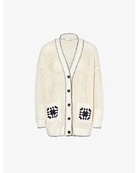 FRAME - Crochet Pocket V-neck Cotton-blend Cardigan - Lyst