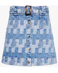 Barbour - Bowhill Belted Patterned-denim Mini Skirt - Lyst
