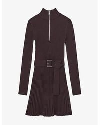Reiss - Vienna Zip-Neck Long-Sleeve Stretch-Knit Mini Dress - Lyst