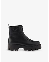 Prada - Leather Zipper Ankle Boots - Lyst