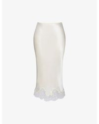 House Of Cb - Ciara Lace-Trim Satin Midi Skirt - Lyst