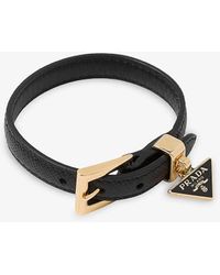 Prada - Logo-charm Leather Bracelet - Lyst