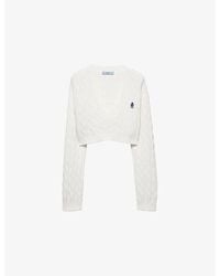 Prada - V-Neck Cable-Knit Cotton Jumper - Lyst