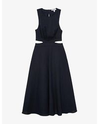 Reiss Clarice Broderie Detail Linen Midi Dress in Natural | Lyst