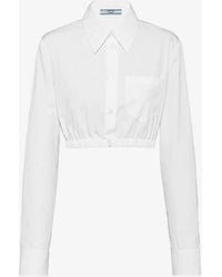 Prada - Cropped Logo-embroidered Cotton Shirt - Lyst