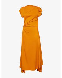 Victoria Beckham - Draped Asymmetric Stretch-Woven Midi Dress - Lyst