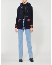 Sandro Faust Stripe-trimmed Wool-blend Coat - Blue