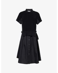 Sacai - Contrast-Knit Short-Sleeves Cotton-Poplin Maxi Dress - Lyst