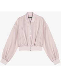 Maje - Ribbed-neck Cropped Cotton And Linen-blend Bomber Jacket - Lyst