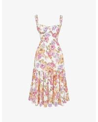 House Of Cb - Elia Floral-print Stretch-cotton Midi Dress - Lyst