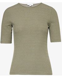 Vince - Striped Short-sleeved Stretch-woven Blend T-shirt - Lyst