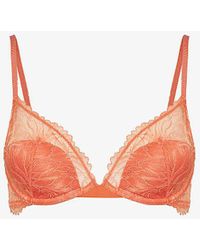 Calvin Klein - Semi-sheer Floral-embroidered Stretch-lace Underwired Bra - Lyst