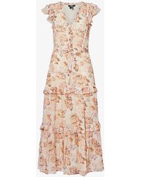 PAIGE - Creamrozlyn Floral-print Silk Midi Dress - Lyst