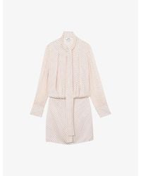 Reiss - Dottie Tie-Neck Polka-Dot Woven Mini Dress - Lyst