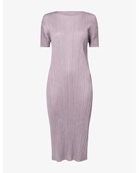 Pleats Please Issey Miyake - Short-Sleeve Pleated Knitted Dress - Lyst