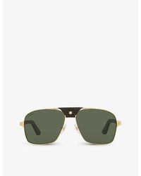 Cartier - Ct0389s-002 Santos De Square-frame Metal And Leather Sunglasses - Lyst