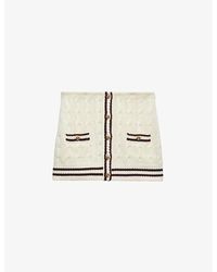 Prada - Button-embellished Cable-knit Cotton Mini Skirt - Lyst