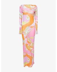 PUCCI - Long-Sleeve Printed Tulle Maxi Dress - Lyst