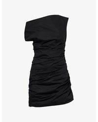 GOOD AMERICAN - Asymmetric Ruched Cotton-Poplin Mini Dress - Lyst
