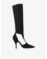 Alaïa - Cut-Out Suede Heeled Knee-High Boots - Lyst