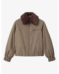 Whistles - Faux-Fur Collar Check Cotton Bomber Jacket - Lyst