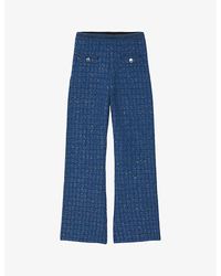 Sandro - Sequin-embellished Flared-leg Mid-rise Stretch-knit Trousers - Lyst