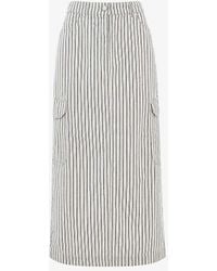 Whistles - Stripe-print High-rise Cotton And Linen-blend Midi Skirt - Lyst