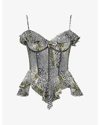 House Of Cb - Alexandria Bead-Embellished Georgette Ruffled Top - Lyst