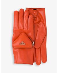 Prada - Pouch-Embellished Leather Gloves - Lyst