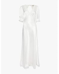 RIXO London - Annabella Lace-Trim Puff-Sleeve Satin Maxi Dress - Lyst