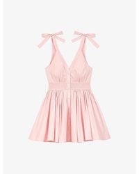 Maje - Flared Smocked-Waist Cotton Mini Dress - Lyst