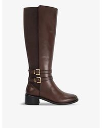 Dune - Tatter Double-Buckle Flat Leather Knee-High Boots - Lyst
