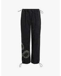 AllSaints - Yas Snake-embroidered High-rise Stretch-woven Trousers - Lyst