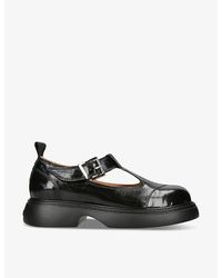 Ganni - Cut-out Leather Mary Jane Shoes - Lyst