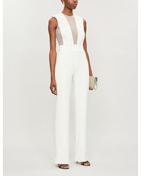 Galvan London Soho Stripe-panelled Crepe Wide-leg Jumpsuit - White