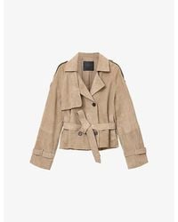 AllSaints - Reed Belted-Waist Suede Jacket - Lyst