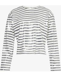 FRAME - Striped Sequin Organic-cotton T-shirt - Lyst
