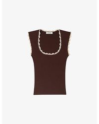 Sandro - Ribbed Crochet-Embroidered Knitted Top - Lyst