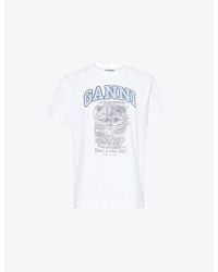 Ganni - Kitty Margot Graphic-Print Cotton-Jersey T-Shirt - Lyst