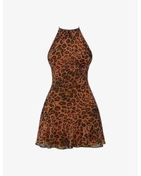 Mistress Rocks - Leopard-Print Halter-Neck Backless Woven Mini Dress - Lyst