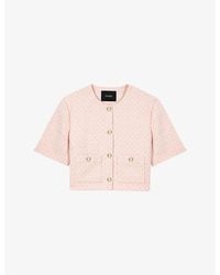 Maje - Short-Sleeved Rhinestone-Embellished Tweed Jacket - Lyst