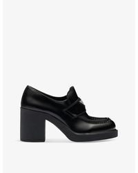 Prada - Logo-plaque Leather Heeled Loafers 2. - Lyst