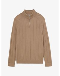 Reiss - Findlay Half-Zip Wide-Rib Merino Wool Jumper - Lyst