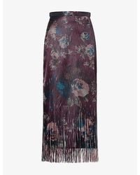 Erdem - Floral-Print Fringed Satin Midi Skirt - Lyst